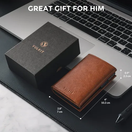 Miniatura 35 de VULKIT Cartera con tarjetero para hombre, con cierre magnético, bloqueo RFID, billetera de cuero triple, marino, Moderno
