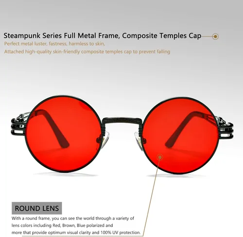 Miniatura 6 de DeBuff Gafas de sol retro redondas steampunk hippie