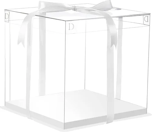 Miniatura 11 de XININSUN 6 Piezas Cajas Altas para Pasteles Transparentes Caja para pastel con Cinta, 12x12x 10 pulgadas, Ideal para Pasteles Grandes de 10" y 12
