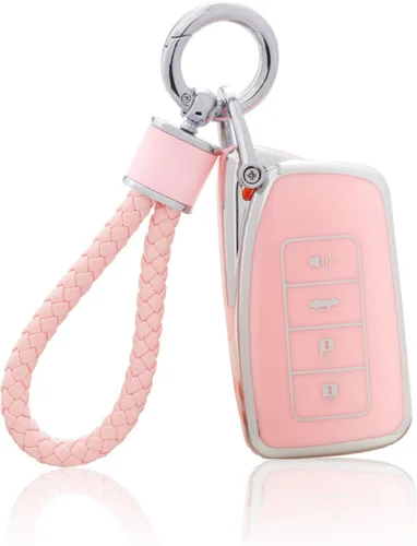 Miniatura 13 de YO&YOYE Funda para llavero Ford con llavero, funda de TPU suave rosa para F150 Explorer Mustang Edge Lincoln MKZ MKX MKC