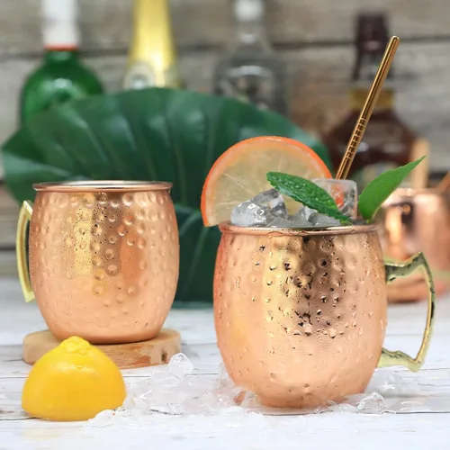 Miniatura 4 de SuproBarware Moscow Mule - Juego de 2 tazas de acero inoxidable de 18 onzas, aptas para alimentos, martilladas, ideales para cócteles, agua