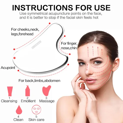 Miniatura 5 de Gua Sha - Herramientas faciales con bolsa de viaje, herramienta de masaje de raspado de acero inoxidable para cara