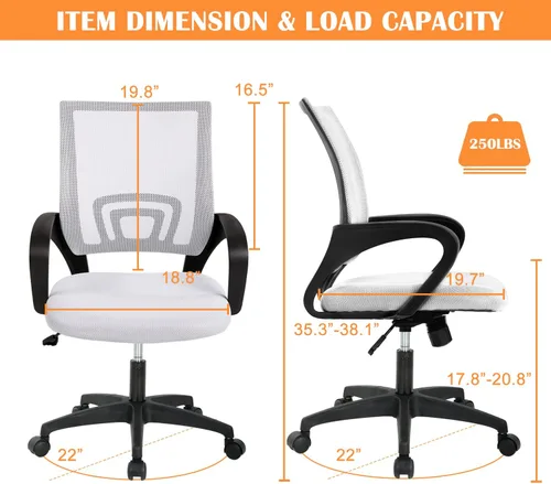 Miniatura 2 de Sillas de oficina, silla de escritorio, silla de computadora con soporte lumbar y reposabrazos, silla de trabajo ergonómica ajustable con respaldo