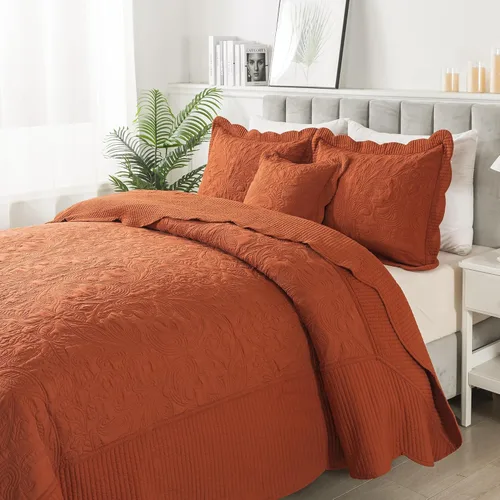 Miniatura 222 de HoneiLife - Juego de colcha de tamaño Queen, juego de ropa de cama de pana bordada de 3 piezas, colcha de lujo, ligera, cálida, para todas las Pana