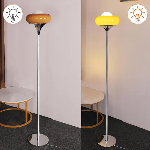 Miniatura 8 de Lámpara de pie naranja moderna de mediados de siglo, lámpara de hongo estilo Bauhaus para leer, lámpara de pie alta con pantalla de vidrio para sala