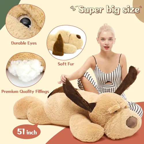 Miniatura 2 de MorisMos Animales de Perro de Peluche Gigantes, Perros de Peluche Grandes de 51 pulgadas, Almohada de Cachorro Grande y Suave para Niños, Niñas