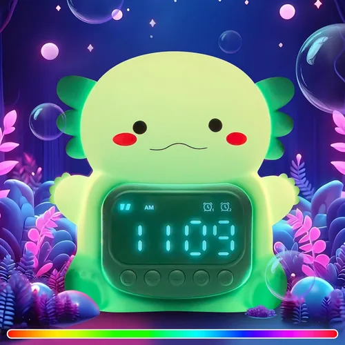 Miniatura 19 de Reloj despertador de conejo con luz nocturna para niños con entrenamiento del sueño y máquina de sonido, lámpara de silicona recargable