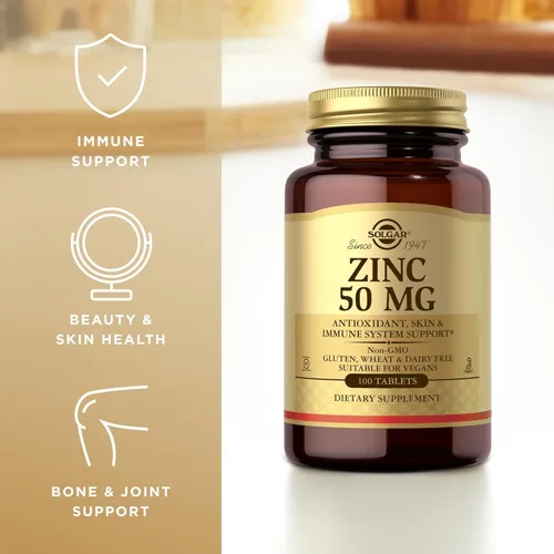 Miniatura 4 de Solgar Zinc de 50 mg, 100 tabletas - Zinc para una piel saludable, sabor y visión - Sistema inmunológico y apoyo antioxidante - Apoya el crecimiento
