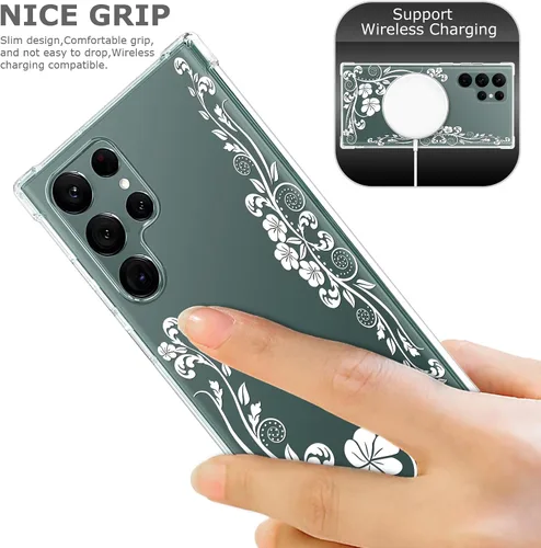 Miniatura 6 de Funda transparente floral para Galaxy S22 Ultra para mujeres/niñas, bonita funda de teléfono para Samsung Galaxy S22 Ultra 5G, diseño de flores
