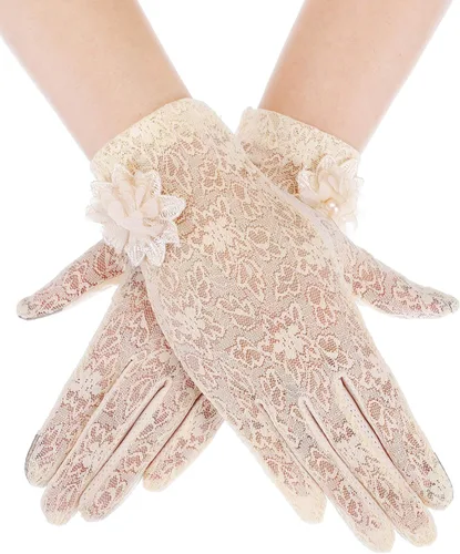 SATINIOR Guantes florales de encaje para mujer, elegantes guantes de encaje cortos, guantes de verano para boda, Halloween, fiesta de cosplay