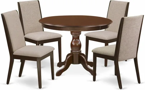 Miniatura 18 de East West Furniture HBLA5-LWH-06 - Juego de mesa de comedor de 5 piezas, incluye una mesa de cocina redonda con pedestal y 4 sillas de comedor
