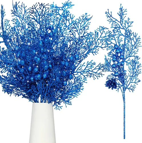 Miniatura 13 de Tigeen 12 Piezas Púas de Árbol de Navidad a Granel, Relleno Artificial para Árbol de Navidad, Púas de Bayas con Purpurina, Tallos, Ramas y Champán