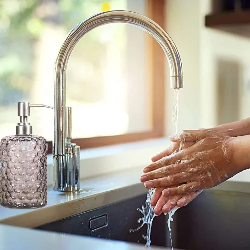 Miniatura 4 de YunNasi Dispensador de jabón líquido de 17 onzas, dispensador de jabón de vidrio y boquilla de acero inoxidable para baño, inodoro o cocina (verde)