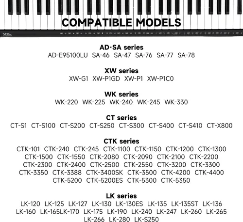 Miniatura 4 de Adaptador de corriente de cargador Casio de 9.5V Casio compatible con Casio Piano AD-E95100LU, Casio Keyboard SA-76, SA-77, SA-46, LK-135, WK-225