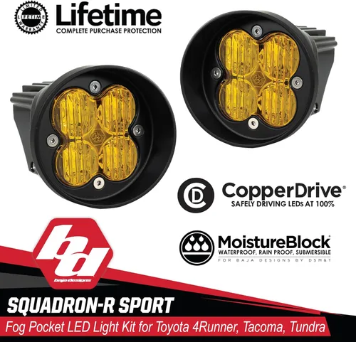 Miniatura 9 de Baja Designs Squadron-R Sport - Kit de luces LED antiniebla para Toyota Tacoma 2012-24, Tundra 2014-24, 4Runner 2010-24, juego de 2 luces LED