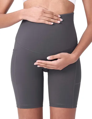 Miniatura 5 de POSHDIVAH Pantalones cortos de yoga de maternidad para mujer, sobre la barriga y el vientre, pantalones cortos de entrenamiento para correr