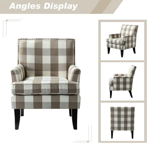 Miniatura 4 de HULALA HOME Silla de Acento Moderna con Brazos y Patas de Madera, Silla de Acento de Mediados de Siglo Sillón con Respaldo Alto, Reposabrazos