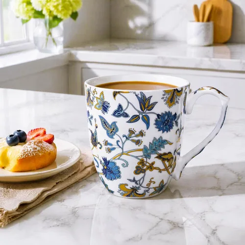 Miniatura 6 de Taza de café floral de porcelana de hueso de 14 onzas con asa, elegante taza de café, té, regalos de cumpleaños de Navidad para mujeres, hombres
