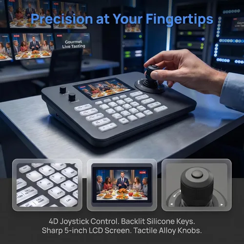 Miniatura 5 de Hsility Controlador PTZ Controlador de cámara POE Network 4D Joystick Decodificación Teclado Interior con pantalla LCD de 5 pulgadas, 480p