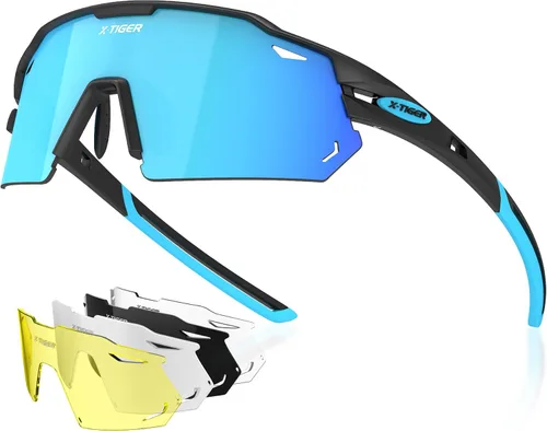 Miniatura 9 de X-TIGER Gafas de ciclismo polarizadas con 5 lentes intercambiables, MTB para ciclismo, béisbol, carrera, lentes deportivos para hombres y mujeres
