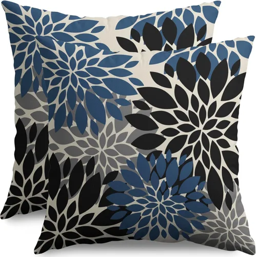 Miniatura 58 de Fundas de Almohada Azul Aguamarina 16X16 Pulgadas Juego de 2, Flores de Dalia Primavera Verano Floral Crema Fundas de Almohada Decorativas