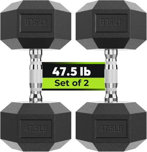 Miniatura 32 de HANDBODE Juego de 2 mancuernas hexagonales de 2.5 a 65 libras con revestimiento de goma, mancuernas para ejercicio y fitness, peso de mano