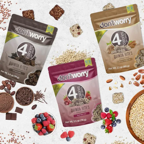 Miniatura 5 de Don't Worry Bocados orgánicos de quinua Sabor a nuez de chocolate y almendras Caramelo sin azúcar, 4 calorías por pieza, galletas cetogénicas