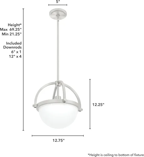 Miniatura 3 de Hunter - Wedgefield 1 luz de níquel cepillado, luz colgante de tamaño mediano, regulable, estilo formal, en forma de esfera, para dormitorios