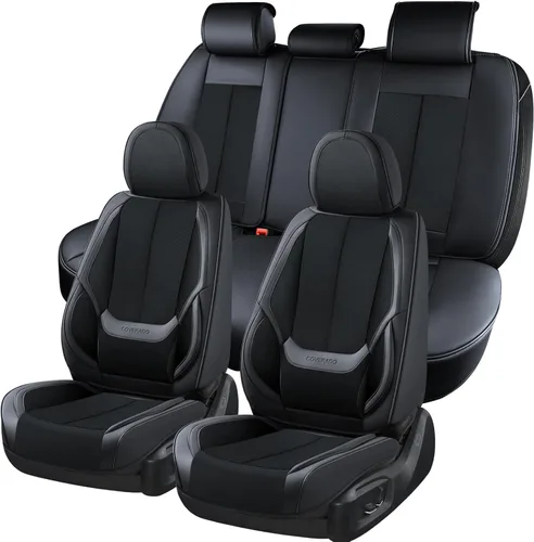 Miniatura 27 de Coverado Fundas de Asientos Delanteros, Funda de Asiento de Cuero Sintético de Lujo Impermeable, Protector de Asiento de Coche Beige, Funda