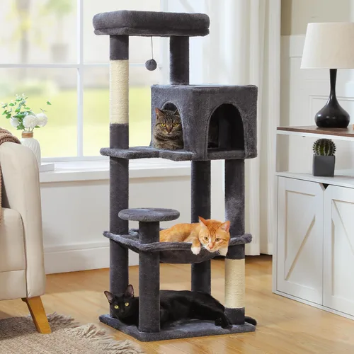 Miniatura 11 de MUTTROS Árbol para gatos de interior, torre para gatos de varios niveles de 44.5 pulgadas con hamaca grande de marco de metal, condominio para gatos