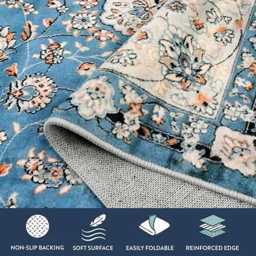 Miniatura 6 de Lahome Tapete oriental con medallón floral, antideslizante, lavable, para piso en interior, pasillo, baño, cocina, vestíbulo y puerta delantera, 2 x