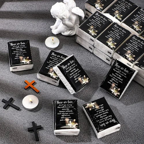 Miniatura 4 de 100 Paquetes de Pañuelos Faciales Conmemorativos "Aquellos que Amamos No Se Van" Poema Inspiracional Pañuelos de Bolsillo 3 Capas Paquetes de Negro