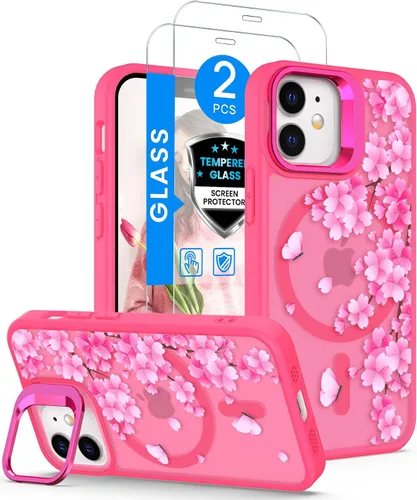 Miniatura 10 de Dretal Funda para iPhone 12 Mini / 13 Mini floral, con protector de pantalla, soporte para cámara, protección de grado militar, translúcida mate