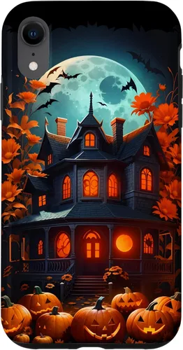 Miniatura 23 de Funda para iPhone 11 Pro Max Halloween espeluznante casa embrujada murciélagos y calabazas talladas