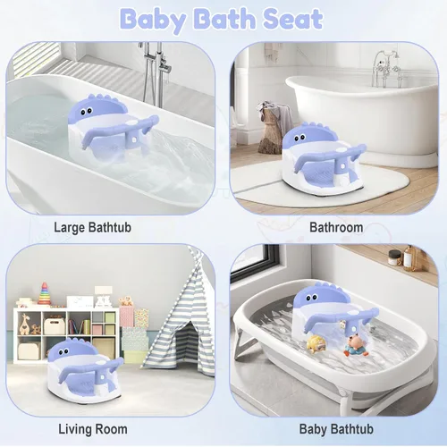 Miniatura 6 de Asiento de baño para bebés de 6 meses en adelante sentados, silla de baño antideslizante con ventosa, seguro y cómodo asiento de baño infantil Azul