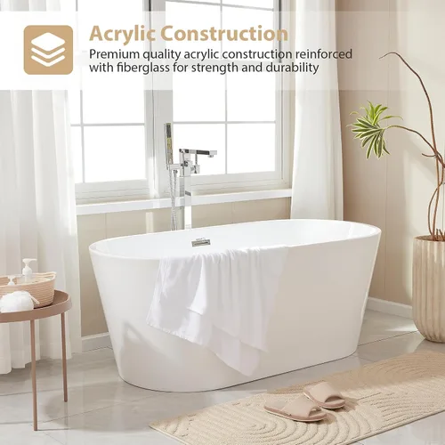 Miniatura 2 de Vanity Art Bañera independiente acrílica de 68 x 32 pulgadas Moderna bañera de remojo sola con desbordamiento y drenaje emergente, certificado