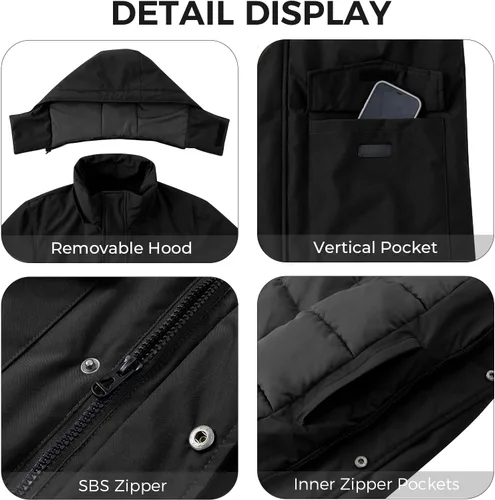 Miniatura 5 de Wantdo - Abrigo de invierno acolchado para hombre, chaqueta parka con capucha y forro
