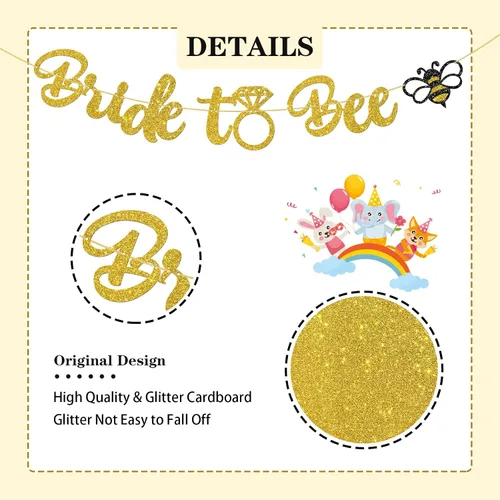 Miniatura 3 de WeBenison Cartel de novia a abeja, suministros para fiesta de despedida de soltera, decoración de fiesta de boda con temática de abeja, purpurina