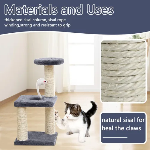 Miniatura 6 de Árbol pequeño para gatos con poste rascador de sisal, juguetes interactivos para gatos de interior, poste rascador, torre de fácil instalación