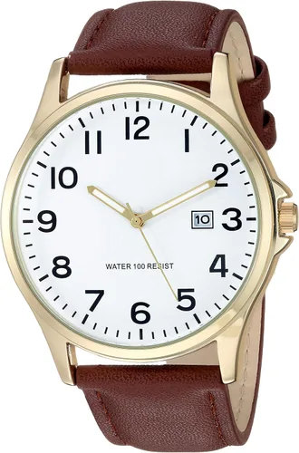 Miniatura 5 de Amazon Essentials Reloj Analógico de Banda de Cuero de 42mm Fácil de Leer para Hombres Negro/Plata