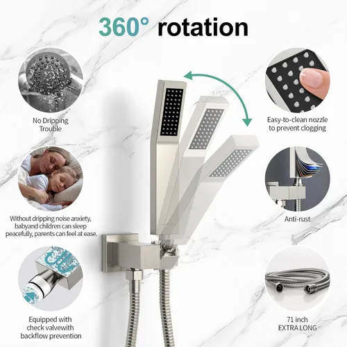 Miniatura 4 de SR SUN RISE Grifo para ducha - Sistema de ducha de lluvia de 16 pulgadas - Cuerpo de grifo de ducha de metal completo - Níquel cepillado