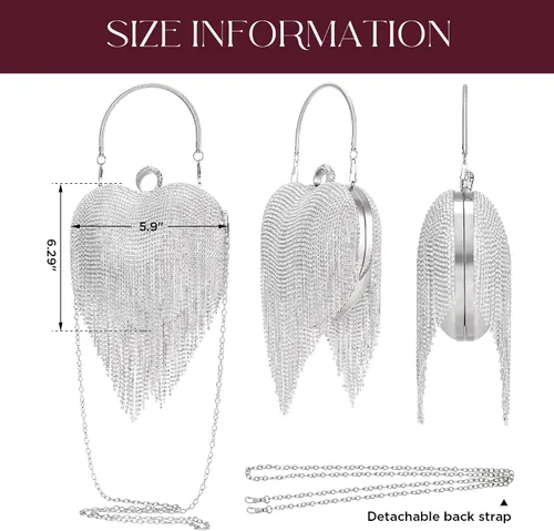 Miniatura 6 de SWEETV Bolso de mano con diamantes de imitación para mujer, brillante bolso de mano de noche para formalbodacóctelbaile de graduaciónfiestaclub