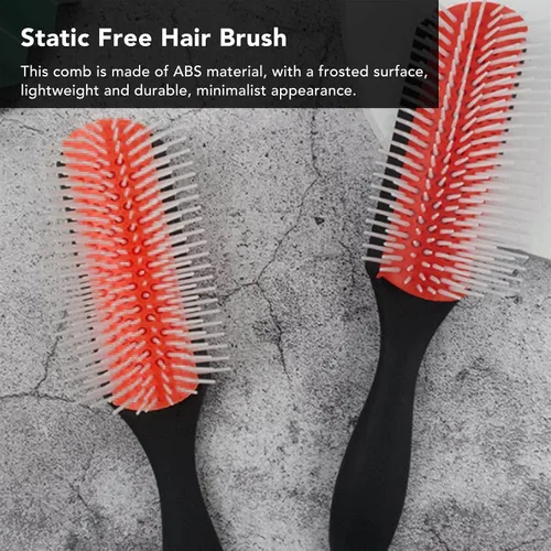 Miniatura 3 de Cepillo de pelo rizado rojo desenredante de 9 filas de ABS, cepillo estático para cabello rizado y ondulado, unisex, blanco