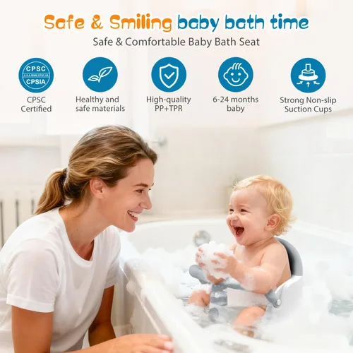 Miniatura 2 de Asiento de baño para bebés de 6 meses en adelante sentados, silla de baño antideslizante con ventosa, seguro y cómodo asiento de baño infantil