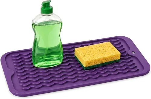 Miniatura 66 de ZLR 2 bandejas de silicona para fregadero (6 x 12 pulgadas/6.024 x 12.008 in) - Soporte estrecho para esponja para encimera de cocina - Tapete Negro
