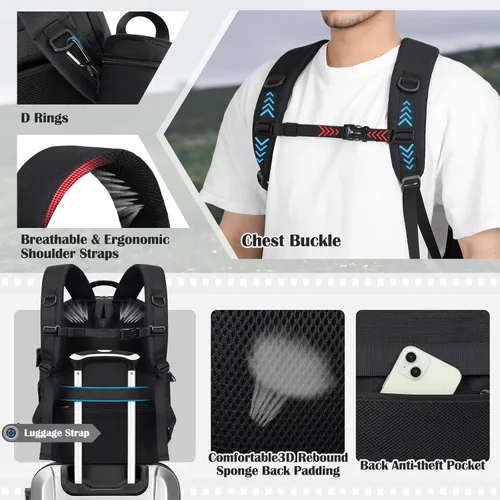 Miniatura 6 de SDYSM Mochila para cámara, funda rígida para cámara DSLR/SLR con bolsa para lentes y compartimento para portátil de 15.6" Estuche impermeable