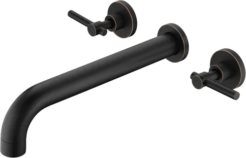 Miniatura 15 de Llenador de Bañera de Montaje en Pared Negro Mate Grifo de Bañera de Alto Flujo Dos Manijas Latón Sólido, Alcance de Caño Largo, sumerain