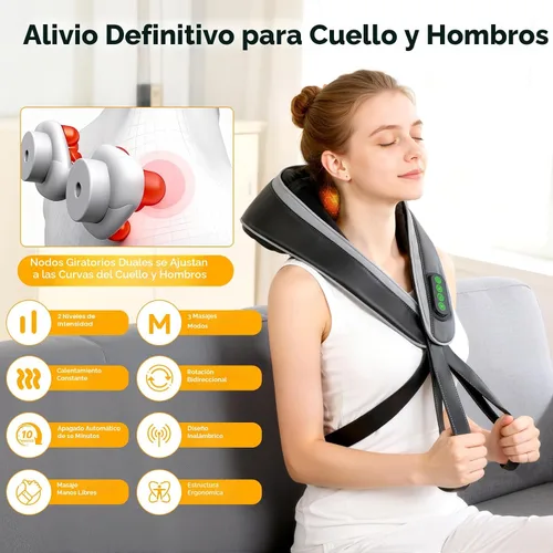 Miniatura 2 de 6D Masajeador de Cuello para Alivio del Dolor de Tejido Profundo, Masajeador Shiatsu de Amasamiento para Cuello y Hombro con Calor, Masajeador