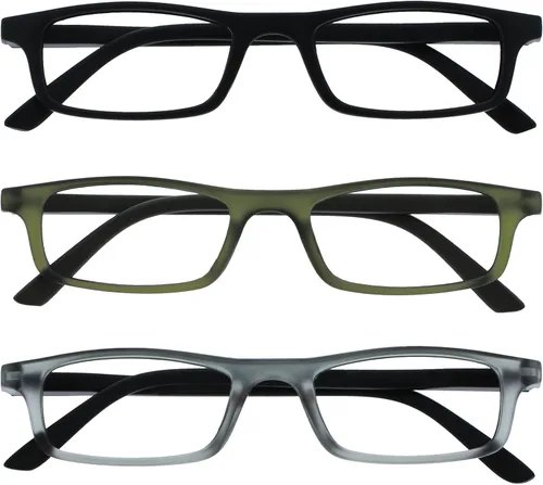Miniatura 8 de OPULIZE TED - Lentes de lectura para mujeres y hombres, marco mate rectangular, ligero, estrecho, con bisagras de resorte, gris transparente +1.50