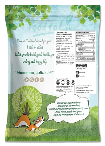 Miniatura 2 de Food to Live Almendras tostadas secas orgánicas, 5 libras, sin OMG, sin sal, veganas, keto, paleo, kosher, a granel, alto en proteínas, fibra